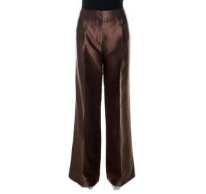 Pre Owned Oscar de la Renta Brown Silk Wide Leg Trousers L