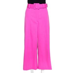 Pre Owned Oscar de la Renta Pink Stretch Wool Belted Culottes XL