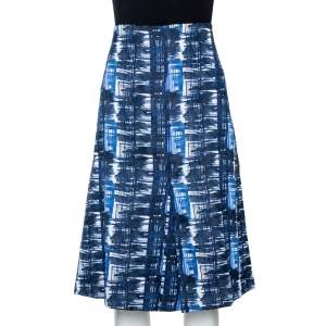 Oscar de la Renta Blue & White Jacquard Patterned A-Line Skirt L