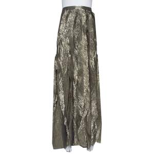 Oscar de la Renta Gold Lurex Silk Ruffled Maxi Skirt L