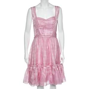 Oscar de la Renta Pink Silk Sleeveless Flared Mini Dress M