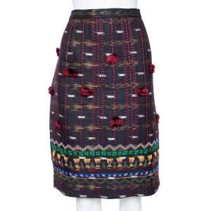 Oscar de la Renta Midnight Blue Wool Embroidered Pencil Skirt (MTO)
