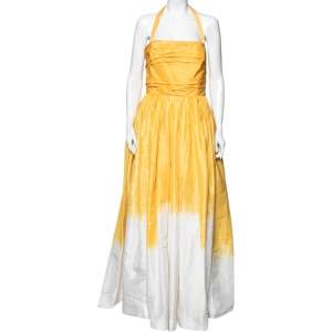 Oscar de la Renta Yellow Dip-Dyed Silk Taffeta Ruched Strapless Gown L