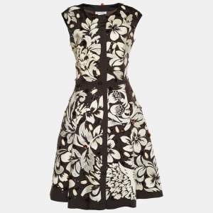 Oscar de la Renta Brown Silk Embellished Sleeveless Dress L