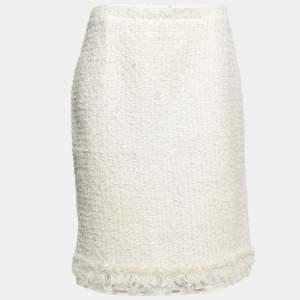 Oscar de la Renta Cream Tweed & Lace Trim Skirt L
