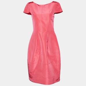 Pre Owned Oscar de la Renta Pink Silk Bow Back Detail Mini Dress M