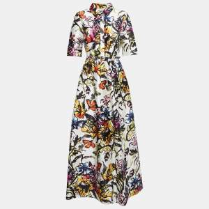 Oscar de la Renta Multicolor Abstract Printed Silk Belted Maxi Dress M