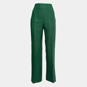 Pre Owned Oscar de la Renta Green Wool High Waist Trousers M