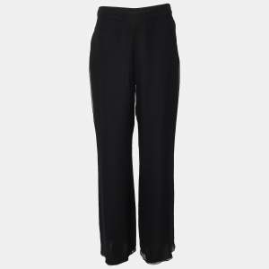 Pre Owned Oscar de la Renta Black Silk Chiffon Wide Leg Trousers S