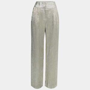 Pre Owned Oscar de la Renta Gold Lamé Wide Leg Pants M