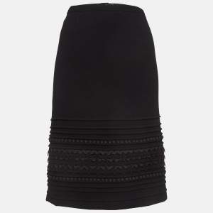 Oscar de la Renta Black Lace Trim Wool Pencil Skirt MTO/XL
