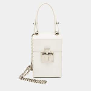 Pre Owned Oscar De La Renta White Leather Alibi Top Handle Box Bag