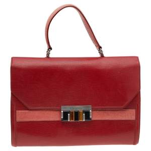 Oscar de la Renta Red/Peach Leather Top Handle Bag