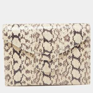 Pre Owned Oscar de la Renta Cream/Black Python Grafton Clutch