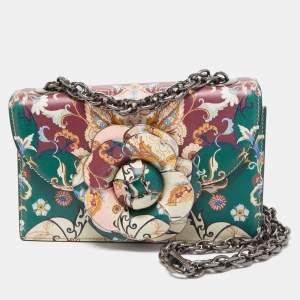 Pre Owned Oscar de La Renta Multicolor Floral Print Leather Tro Flap Shoulder Bag