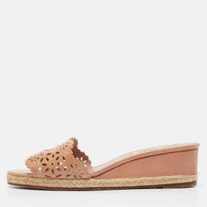 Pre Owned Oscar de la Renta Pink Patent Leather Wedge Sandals Size 39.5