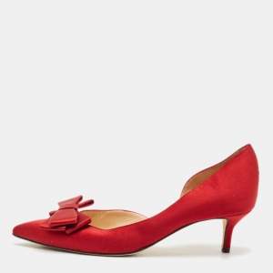 Oscar de la Renta Red Satin Pointed Toe Bow D'orsay Pumps Size 41