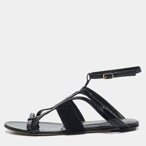 Oscar de la Renta Black Patent Leather and Suede Jenisa Ankle Strap Flats Size 39