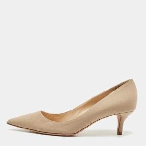 Pre Owned Oscar de la Renta Beige Canvas Pointed Toe Pumps Size 40