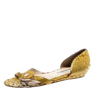 Pre Owned Oscar De La Renta Yellow Python Flat Sandals Size 36