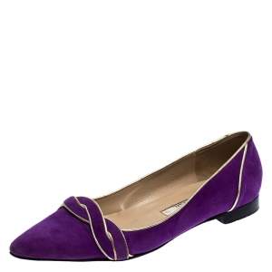Pre Owned Oscar de la Renta Purple Twisted Suede Pointed Toe Ballets Flats Size 37.5