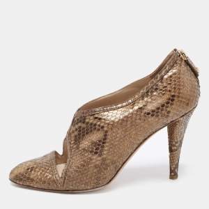 Oscar de la Renta Btown/Gold Python Booties Size 40.5