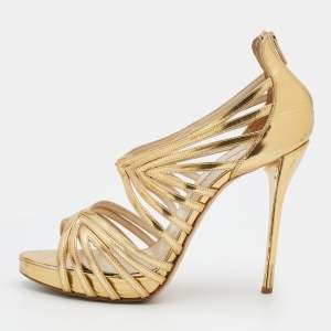 Oscar de la Renta Metallic Gold Leather Ankle Strap Platform Sandals Size 40