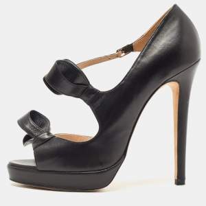 Pre Owned Oscar de la Renta Black Leather Pumps Size 38