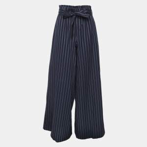 Pre Owned Osman Navy/Green Stripe Cotton Culottes Pants M