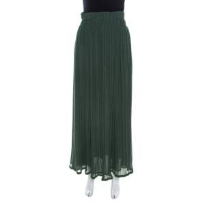 P.A.R.O.S.H. Pine Green Plisse Crepe Elasticized Waist Maxi Skirt XS