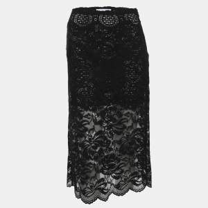 Pre Owned Paco Rabanne Black Floral Lace Midi Skirt S