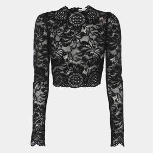 Pre Owned Paco Rabanne Black Floral Lace Full Sleeve Crop Top S