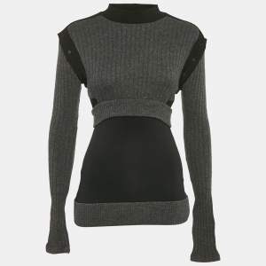 Paco Rabanne Grey/Black Wool Detachable Sleeve Jumper S