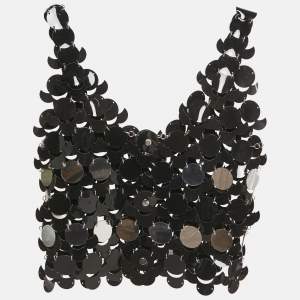 Paco Rabanne Black Synthetic Sequin Sheer Crop Top S