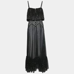 Rabanne x H&M Black Studded Chiffon Flounce Maxi Dress S