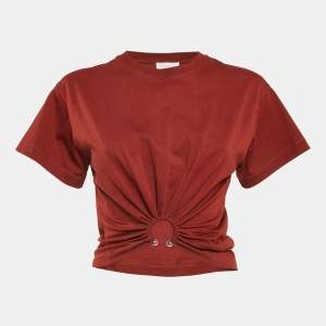 Rabanne Brick Red Cotton Knit Ring Detail Crop Top S
