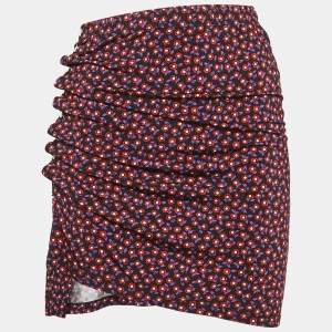 Paco Rabanne Black Floral Print Jersey Ruched Jupe Mini Skirt S