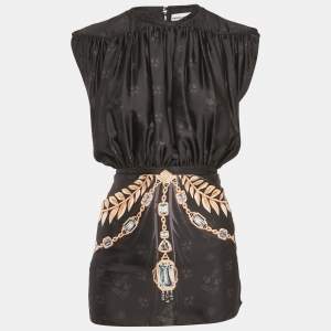 Paco Rabanne Black Printed Satin Tie-Back Top M