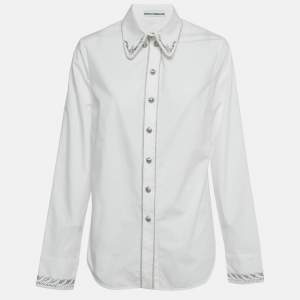 Pre Owned Paco Rabanne White/Silver Embroidered Cotton Shirt M