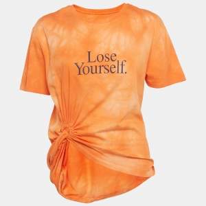 Pre Owned Paco Rabannex Peter Saville Orange Printed Tie & Dye Knotted Cotton T-Shirt XL