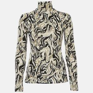 مملوكة مسبقًا بلوزة باكو رابان فيلفيت أبيض/أسود برقبة عالية مقاس صغير