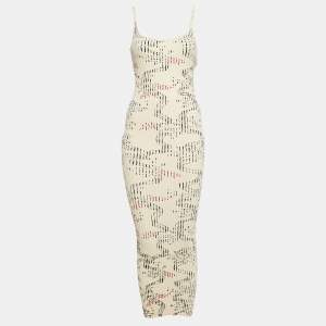 Paco Rabbane Cream Floral Print Rib Knit Midi Dress M