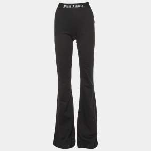 Palm Angels Black Cotton Logo Waist Band Flared Trousers S