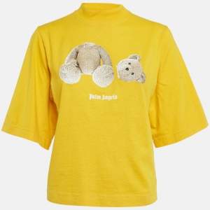 Palm Angels Yellow Teddy Print Jersey Crop T-Shirt S