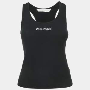 Palm Angels Black Logo Print Rib Knit Tank Top XS