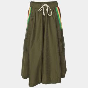 Palm Angels Green Nylon Striped Cargo Midi Skirt L