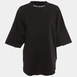 Palm Angels Black Logo Print Cotton Crew Neck Oversized T-Shirt M