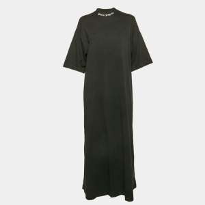 Palm Angels Black Logo Print Neck Jersey Midi T-Shirt Dress XS