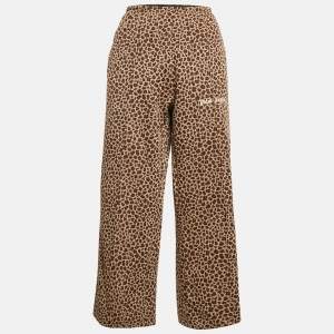 Palm Angels Brown Leopard Print Knit Contrast Tape Trimmed Trackpants M