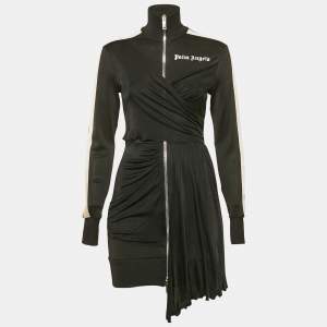 Palm Angels Black Jersey Draped Track-Style Dress S